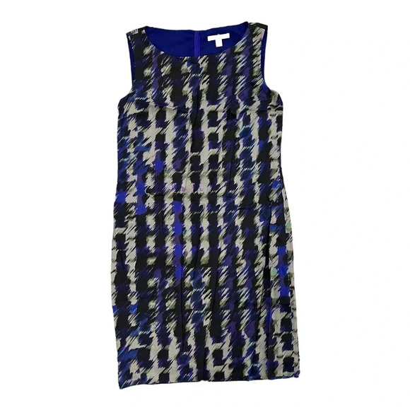 Hugo Boss Blue Watercolor Sleeveless Dimona Sheath Dress 4 - Picture 1 of 5